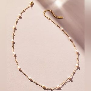 ANTHROPOLOGIE Mini Pearl Chain Necklace Gold
